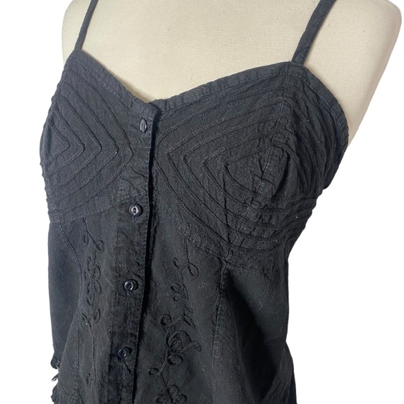 Giocam Black Cotton Embroidered Button Front Cami Top Size Small - Picture 3 of 6